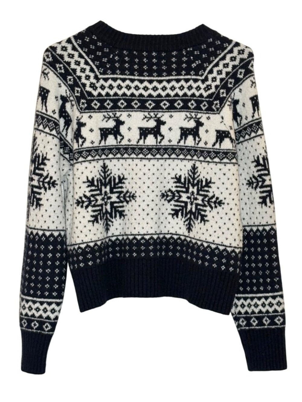 Old Navy Womens Fair Isle Snowflake Reindeer Cardigan Sweater Size S Navy/White - Picture 5 of 6